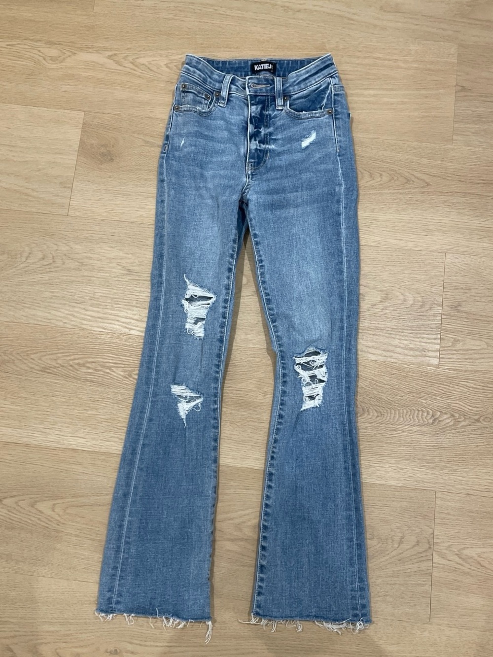 Katie J NYC Distressed Light Blue Flare Jeans